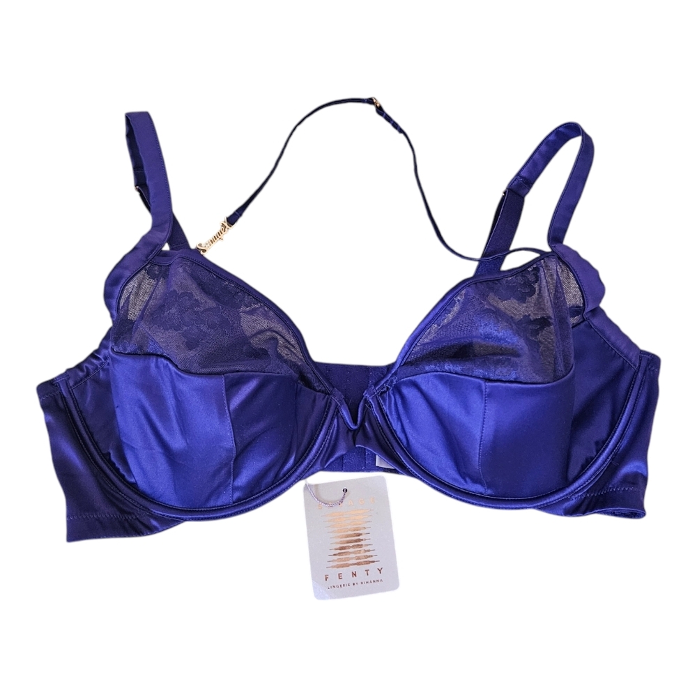 Savage X Fenty Bra NEW 40DDD Underwire Purple Gold Logo Strap